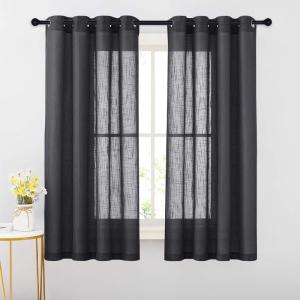 imageNICETOWN White Sheer Linen Curtains for Windows 84 inch Length Grommet Top Semi Sheer Vertical Drapes Privacy with Light Filter for BedroomLiving RoomSliding Door 52 inch Wide 2 PCsBlack