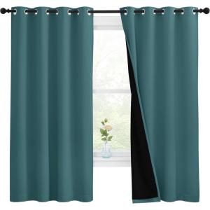 imageNICETOWN 100 Blackout Curtain Panels Thermal Insulated Black Liner Curtains for Nursery Room Noise Reducing and Cold Blocking Drapes for Windows Set of 2 Sea Teal 55inch Wide by 68inch Long