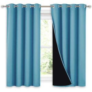 imageNICETOWN 100 Blackout Curtains with Black Liners Thermal Insulated Full Blackout 2Layer Lined Drapes Energy Efficiency Window Draperies for Boys Room Teal Blue 2 Panels 52inch W by 54inch L