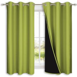 imageNICETOWN 100 Blackout Short Curtains with Black Liners 2 Panels 37quot W by 50quot L Fresh Green Solid Thermal Insulated Full Blackout 2Layer Lined Drapes Energy Efficiency Window Drapes for Bedroom