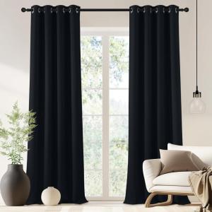 imageNICETOWN Black Blackout Curtain 90 inch Length  Grommet Thermal Insulated Window Treatments Light ampamp Sound Blocking Drapes for Living RoomDoorway W46 x L90 1 Panel