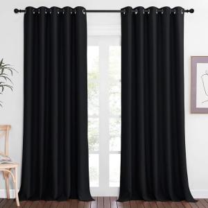 imageNICETOWN Black Out Living Room Curtain 118 inches Long Grommet Thermal Insulated Room Darkening Window Treatment for BedroomFrench Door Black W66 x L118 1 Panel
