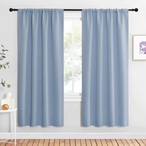 imageNICETOWN Blackout Curtains for Living Curtains Vintage Blue 1 Pair 34inch W x 72inch L Home Decorations Thermal Insulated Solid Pole Top Blackout Drapes for Living Room