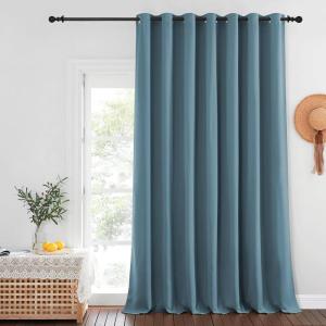 imageNICETOWN Blackout Curtains for Sliding Glass Door Room Divider Noise Reduce Curtain Panel Portable Window Screen Sliding Partition W100 x L102 inches 1 Panel Smoky Blue