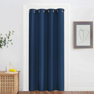 imageNICETOWN Blackout Doorway Curtain Drape 78 inch Long  Grommet Noise Reducing Thermal Insulated Solid Modern Window Treatments for Bedroom Closet 1 Panel 52 x 78 Inch Moroccan Blue