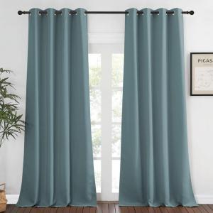imageNICETOWN Blackout Greyish Blue Curtain 95 inches Long Energy Saving Thermal Drape Grommet Sound Reducing Light Blocking Window Treatment for Bedroom 1 Panel W52 x L95