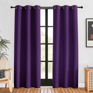 imageNICETOWN Blackout Window Curtains 80 inch Long 2 Panels 34 inch Royal Purple Grommet Top Room Darkening Thermal Insulated Solid Vertical Drapes for BedroomKid Room