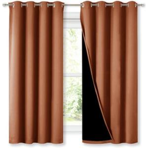 imageNICETOWN Burnt Orange 100 Blackout Lined Curtains 2 Thick Layers Completely Blackout Window Treatment Thermal Insulated Drapes for KitchenBedroom 1 Pair 52quot Width x 63quot Length Each Panel