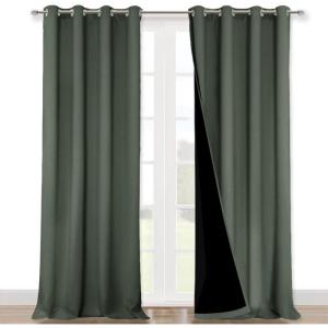 imageNICETOWN Dark Mallard 100 Blackout Curtains for Windows Super HeavyDuty Black Lined Total Darkness Drapes for Bedroom Privacy Assured Window Treatment for Patio 2 PCs 52 inches W x 108 inches L