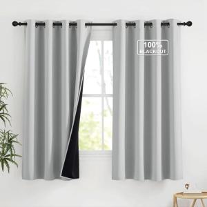 imageNICETOWN Grommet Blackout Curtains for Living Room Bedroom Window Panels Thermal Insulated Soundproof Sliding Door Curtains for Patio Glass Door W52 x L95 Inch 2 Panels Dark MallardSliver Grey