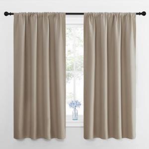 imageNICETOWN Kitchen Curtains Short Blackout Drapes Taupe 34 in x 45 in W x L Set of 2 Thermal Insulated Rod Pocket Window Treatment Draperies for Nursery