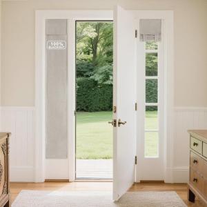 imageNICETOWN Linen Door Curtain 100 Blackout French Door Blinds for Glass Window Fully Light Blocking Privacy Window Drapes Lightweight Tie Up Shade W36 x L69 Natural 1 PanelSilver Grey