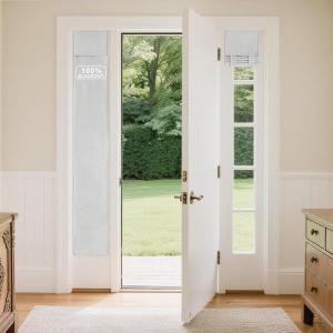 imageNICETOWN Linen Door Curtain 100 Blackout French Door Blinds for Glass Window Fully Light Blocking Privacy Window Drapes Lightweight Tie Up Shade W36 x L69 Natural 1 PanelWhite