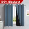 imageNICETOWN 100 Blackout Short Curtains with Black Liners 2 Panels 37quot W by 50quot L Smoky Blue Solid Thermal Insulated Full Blackout 2Layer Lined Drapes Energy Efficiency Window Drapes for Bedroom
