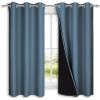 imageNICETOWN 100 Blackout Short Curtains with Black Liners 2 Panels 37quot W by 50quot L Smoky Blue Solid Thermal Insulated Full Blackout 2Layer Lined Drapes Energy Efficiency Window Drapes for Bedroom