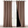 imageNICETOWN Cold Reducing Curtains Complete Blackout Shades for Large Windows 100 Blackout Window Curtain Panels with Black Lined 52 inches Width Each Panel 95 inches Length Cappuccino 2 Pieces
