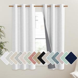 imageNICETOWN 100 Absolutely Blackout Linen Curtains with Thermal Insulated Liner Greyish White 42quot Wide 63quot Length Energy Saving Curtains for Classroom 2 Panels Set Vertical Blinds