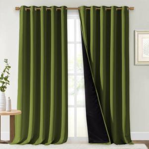 imageNICETOWN 100 Blackout Blinds Set of 2 70 inches x 108 inches Olive Green Laundry Room Decor Window Treatment Curtains for Large Patio Sliding Door Thermal Insulated Curtains for Bedroom