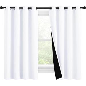 imageNICETOWN 100 Blackout Curtains 57 inches Long DoubleDeck Completely Blackout Window Treatment Thermal Insulated Lined Drapes for Small Window White 1 Pair 55 inches Width Each Panel