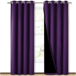imageNICETOWN 100 Blackout Curtains with Black Liner Backing Thermal Insulated Curtains for Living Room Noise Reducing Drapes Royal Purple 52 inches Wide x 84 inches Long Per Panel Set of 2 Panels