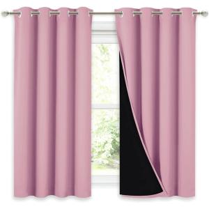 imageNICETOWN 100 Blackout Curtains with Black Liners Thermal Insulated Full Blackout 2Layer Lined Drapes Noise Cancellation Window Draperies for Dining Room Crystal Pink 2 Panels 52quot W by 54quot L