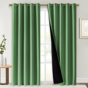 imageNICETOWN 100 Blackout Window Curtain Panels Forest Green 2 PCs 62quot Wide Each Panel Cold and Full Light Blocking Drapes with Black Liner for Nursery 84 inches Drop Thermal Insulated Draperies