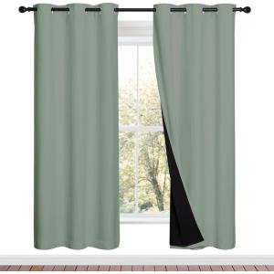 imageNICETOWN 100 Blackout Window Curtain Panels Full Light Blocking Drapes with Black Liner for Nursery 72inch Drop Thermal Insulated Draperies Greyish Green 2 Pieces 42inch Wide Per Panel