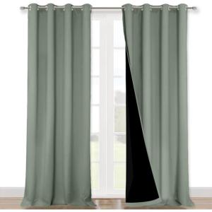 imageNICETOWN 100 Blackout Window Curtain Panels Heat and Full Light Blocking Drapes with Black Liner for Nursery 102quot Drop Thermal Insulated Draperies Greyish Green 2 Pieces 52quot Wide Each Panel