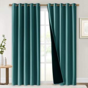 imageNICETOWN 100 Blackout Window Curtain Panels Sea Teal 2 PCs 62quot Wide Each Panel Cold and Full Light Blocking Drapes with Black Liner for Nursery 84 inches Drop Thermal Insulated Draperies