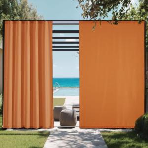 imageNICETOWN 2 Panels RodFree Outdoor Curtains for Patio Waterproof Sticky Top ampamp Back Tab Bottom with Free Rope for Wind Resistance Weatherproof Drapes for GazeboPorch W52 x L84 in Biscotti BeigeOrange