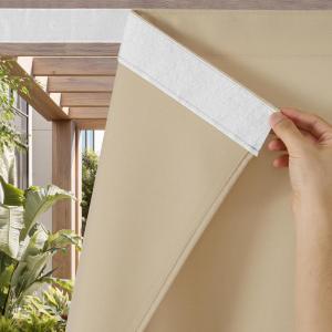 imageNICETOWN 2 Panels RodFree Outdoor Curtains for Patio Waterproof Sticky Top ampamp Back Tab Bottom with Free Rope for Wind Resistance Weatherproof Drapes for GazeboPorch W52 x L84 in Biscotti BeigeTaupe