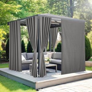 imageNICETOWN 2 Panels RodFree Outdoor Curtains for Patio Waterproof Sticky Top ampamp Back Tab Bottom with Free Rope for Wind Resistance Weatherproof Drapes for GazeboPorch W52 x L84 in Biscotti BeigeLinen Gray