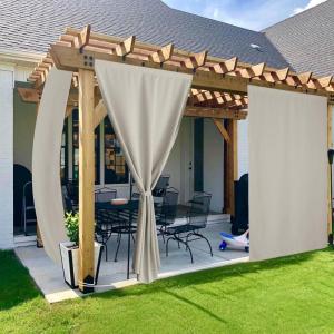 imageNICETOWN 2 Panels RodFree Outdoor Curtains for Patio Waterproof Sticky Top ampamp Back Tab Bottom with Free Rope for Wind Resistance Weatherproof Drapes for GazeboPorch W52 x L84 in Biscotti BeigeNatural