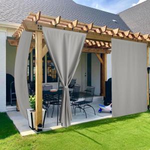 imageNICETOWN 2 Panels RodFree Outdoor Curtains for Patio Waterproof Sticky Top ampamp Back Tab Bottom with Free Rope for Wind Resistance Weatherproof Drapes for GazeboPorch W52 x L84 in Biscotti BeigeSilver Gray