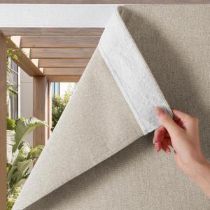 imageNICETOWN 2 Panels RodFree Outdoor Curtains for Patio Waterproof Sticky Top ampamp Back Tab Bottom with Free Rope for Wind Resistance Weatherproof Drapes for GazeboPorch W52 x L84 in Biscotti BeigeLinen Natural