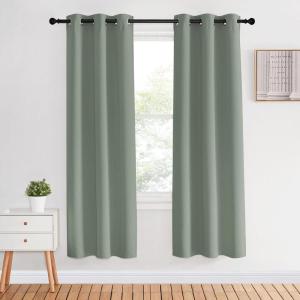 imageNICETOWN Bedroom Curtain Panels Blackout Draperies Greyish Green 1 Pair 34 by 70inch Thermal Insulated Solid Grommet Blackout CurtainsDrapes