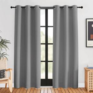 imageNICETOWN Bedroom Curtains Blackout Drapery Panels 2 Panels 42 x 80 inches Silver Grey Three Pass Microfiber Thermal Insulated Solid Ring Top Blackout Window CurtainsDrapes