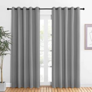 imageNICETOWN Bedroom Curtains Blackout Drapery Panels Three Pass Microfiber Thermal Insulated Solid Ring Top Blackout Window CurtainsDrapes Silver Grey 2 Panels 60 x 84 inches