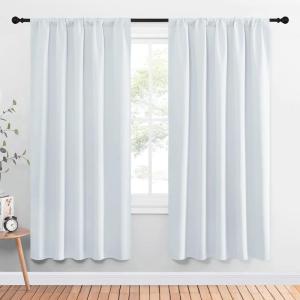 imageNICETOWN Bedroom Window Curtain Panels  Window Treatment Thermal Insulated Rod Pocket Room Darkening Drapes for Patio Door Greyish White 2 Panels 52 in x 72 in W x L