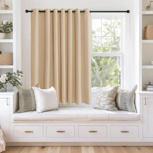 imageNICETOWN Blackout Bedroom Curtain Extra Wide 63 inches Long Grommet Window Treatment Thermal Insulated Sound Reducing Window Treatment for Bedroom Biscotti Beige 1 Panel W100 x L63