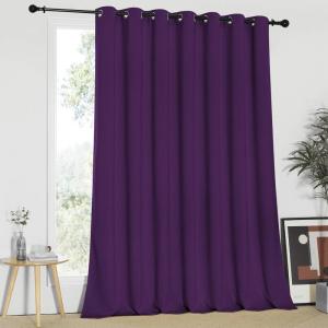 imageNICETOWN Blackout Curtain 95 inches Long  Silver Rings Thermal Insulated Wide Sliding Glass Door Privacy Blinds for HallVilla Royal Purple 100 inches Wide