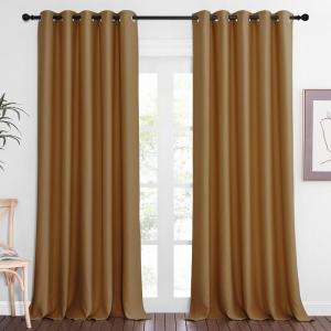 imageNICETOWN Blackout Curtain Drape for Bedroom  Light Reducing Thermal Insulated Solid Grommet Room Darkening Window Curtain 90 inches Long for Living Room Gold Brown 1 Piece W66 x L90