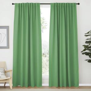 imageNICETOWN Blackout Curtain Panels Window Draperies  Forest Green Color 62x84 inch 2 Pieces Insulating Room Darkening Blackout Drapes for Doorway Shower Bathroom Laundry Room Bifold Door
