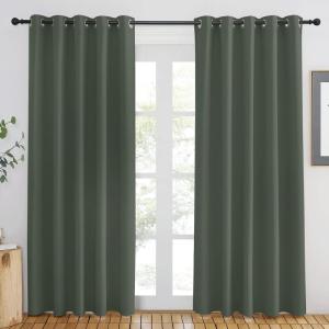 imageNICETOWN Blackout Curtain for Windows 84 inch Long  Window Treatment Thermal Curtain Solid Grommet Room Darkening Drape for BedroomLiving Room Dark Mallard 1 Panel W66 x L84