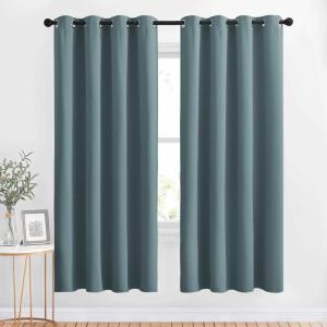 imageNICETOWN Blackout Curtains 63 Length for Nursery  Grommet Window Treatment Thermal Insulated Solid Room Darkening Drapes for Living Room Greyish Blue 1 Panel W52 x L63