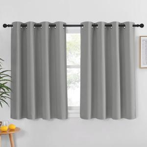 imageNICETOWN Blackout Short Curtain 45 inches Long  Thermal Insulated Solid Grommet Sound ampamp Light Reducing Room Darkening Drape for KitchenBedroom Silver Grey 1 Panel W52 x L45