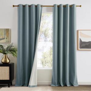 imageNICETOWN Full Blackout Dusty Pink Velvet Curtains 8 Feet Long for Bedroom Elegant Grommet Drapes Thermal Insulated Energy Saving Soundproof Room Darkening Window Treatment for Living Room 52 WStone Blue