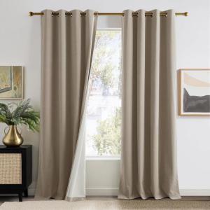 imageNICETOWN Full Blackout Dusty Pink Velvet Curtains 8 Feet Long for Bedroom Elegant Grommet Drapes Thermal Insulated Energy Saving Soundproof Room Darkening Window Treatment for Living Room 52 WKhaki