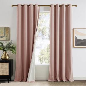 imageNICETOWN Full Blackout Dusty Pink Velvet Curtains 8 Feet Long for Bedroom Elegant Grommet Drapes Thermal Insulated Energy Saving Soundproof Room Darkening Window Treatment for Living Room 52 WDusty Pink