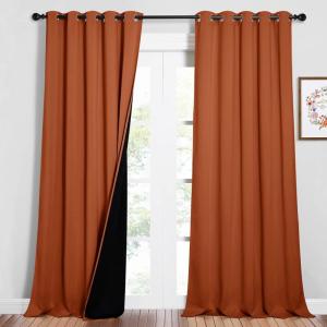 imageNICETOWN Full Shading Curtains for Windows Super HeavyDuty Black Lined Blackout Curtains for Bedroom Privacy Assured Window Treatment Burnt Orange Pack of 2 62 inches W x 95 inches L